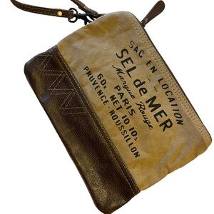 Myra Florentis Sel de Mer Pouch Travel Recycled Canvas And Leather Bag 9” X 7”